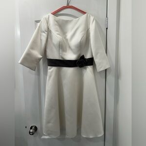 Ivory/White Wedding, Bridal, Special Occasion Dress Black/Grey Belt + Pockets